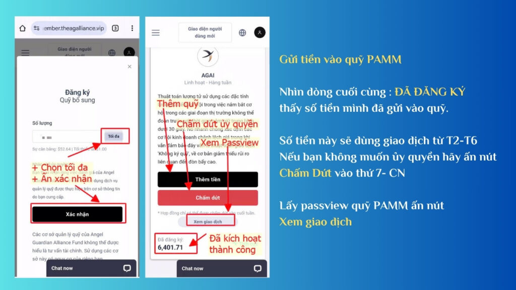 Gửi tiền quỹ PAMM thành công